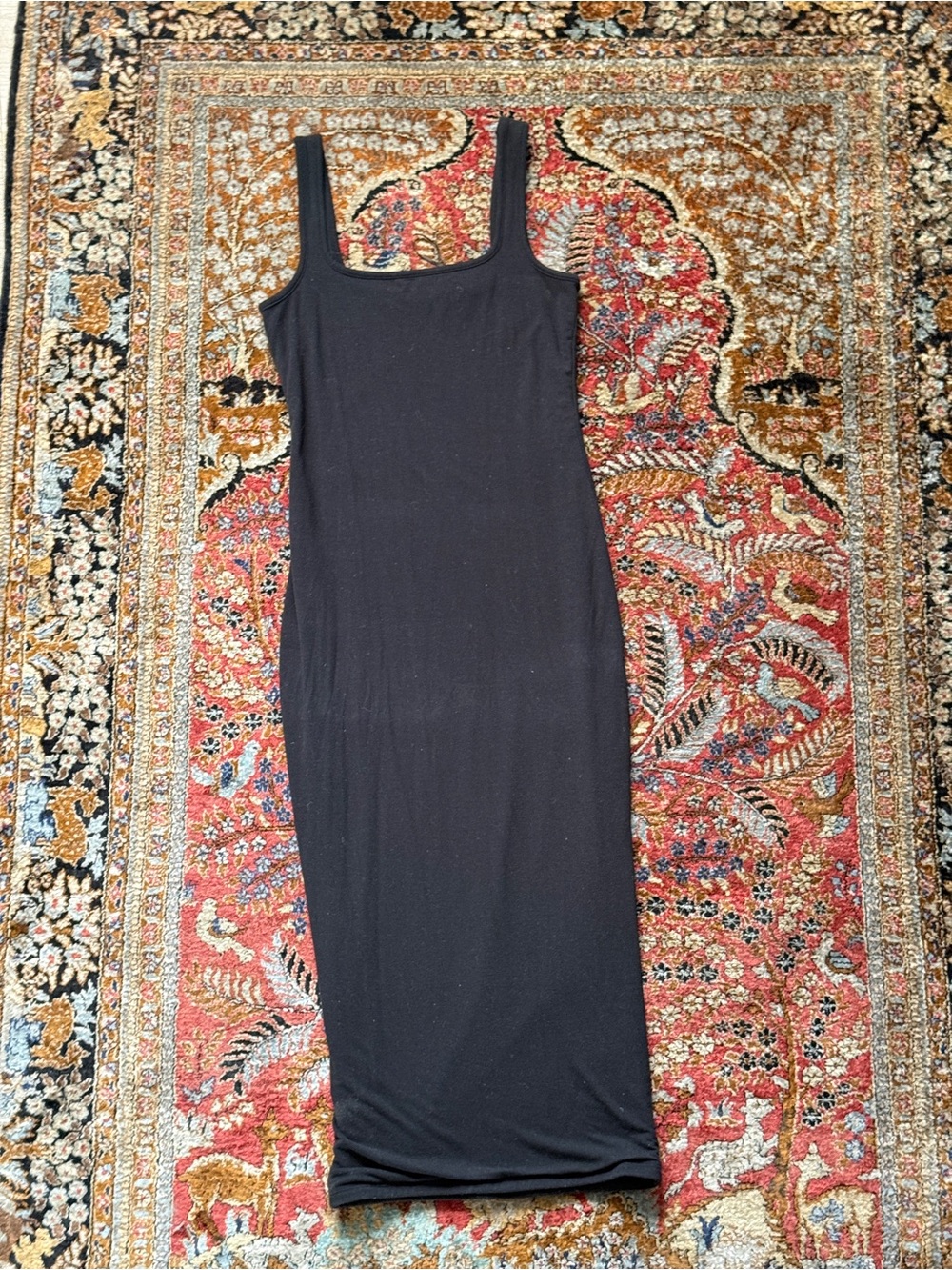 Good American Black Ribbed Tank Midi Dress